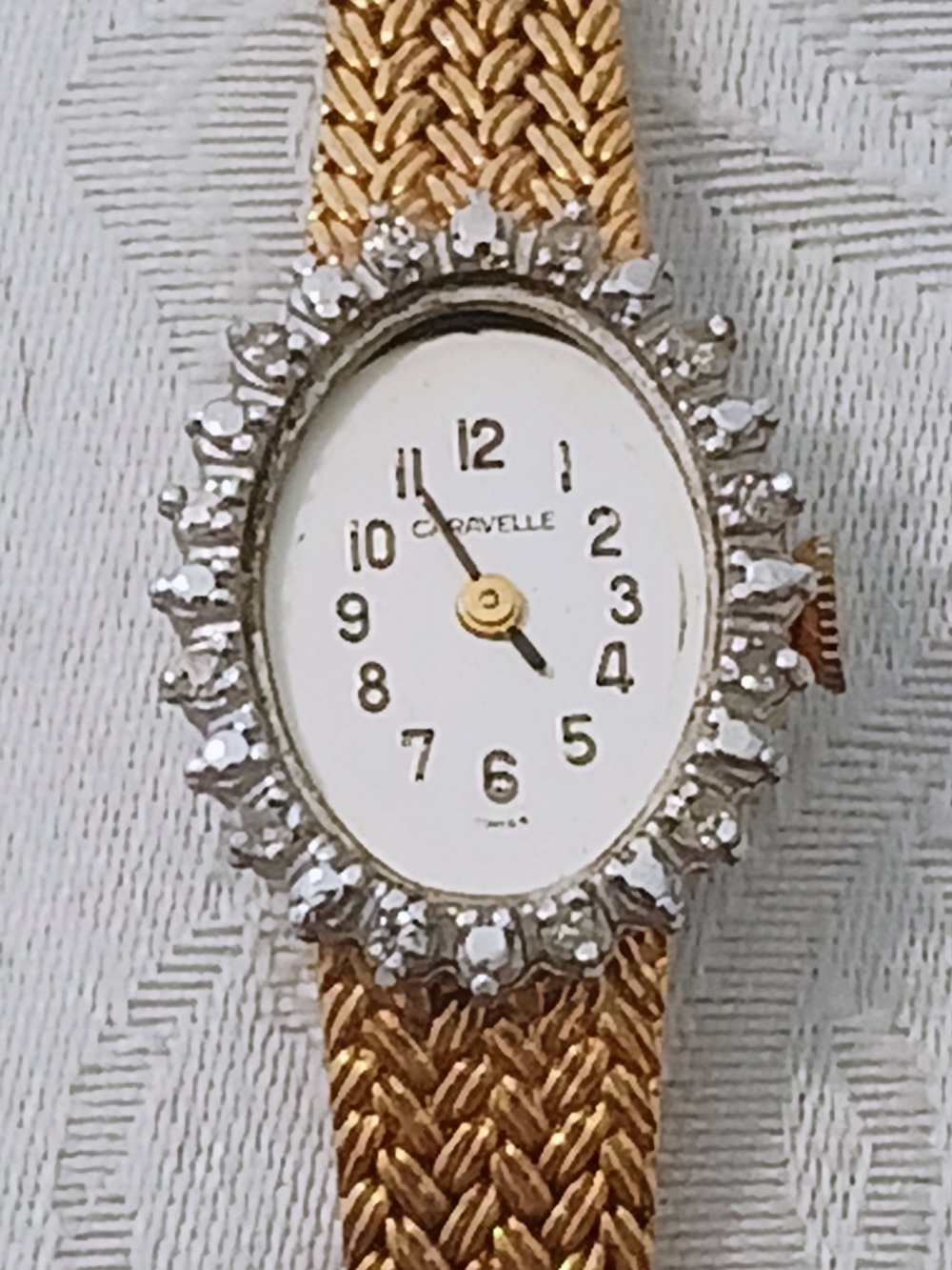 Vintage Caravelle Women's Oval Watch with Genuine Diamonds 7.5 inches